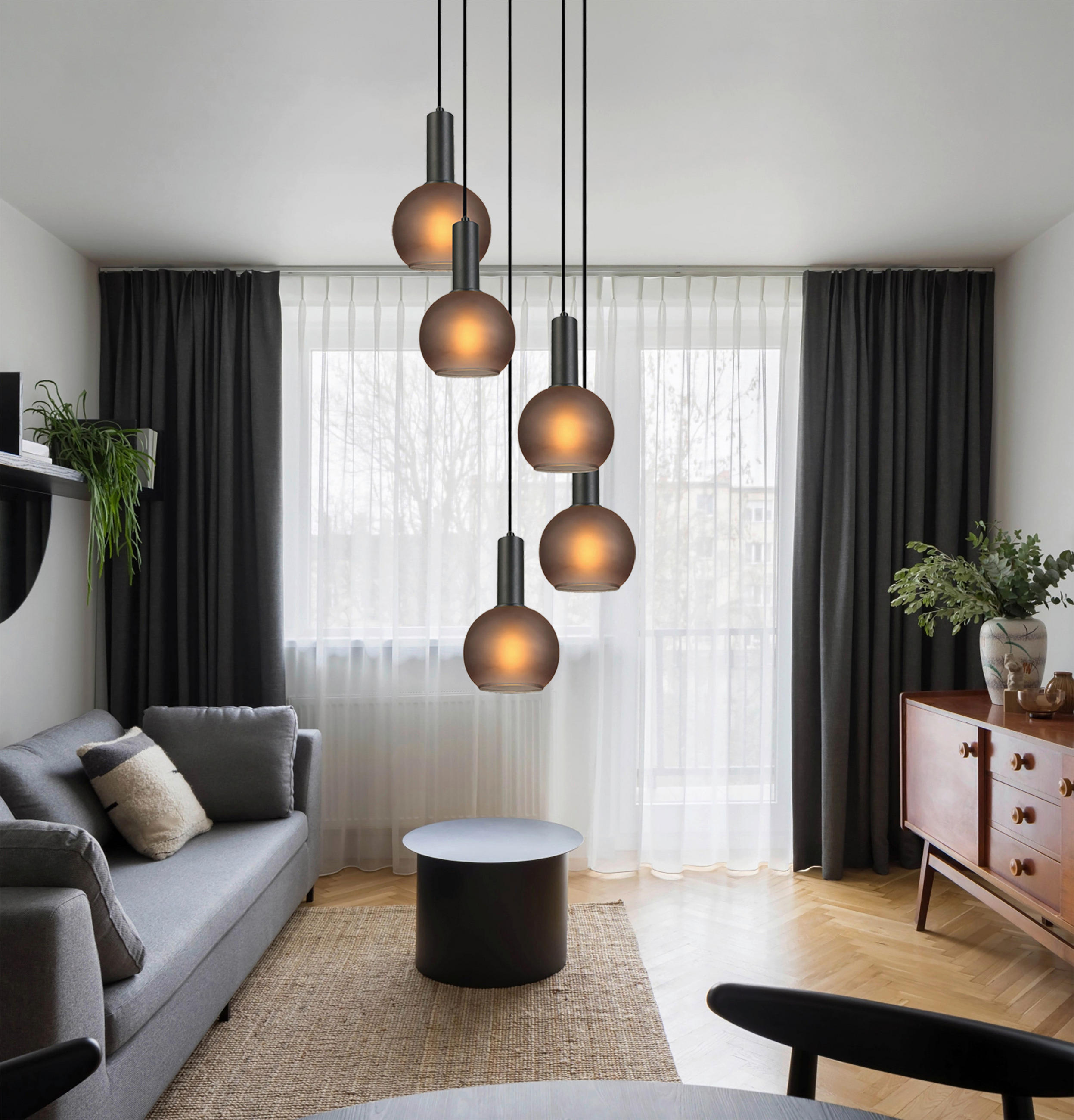 HÄNGELEUCHTE 42/120 cm  - Schwarz/Grau, Trend, Glas/Metall (42/120cm) - Novel