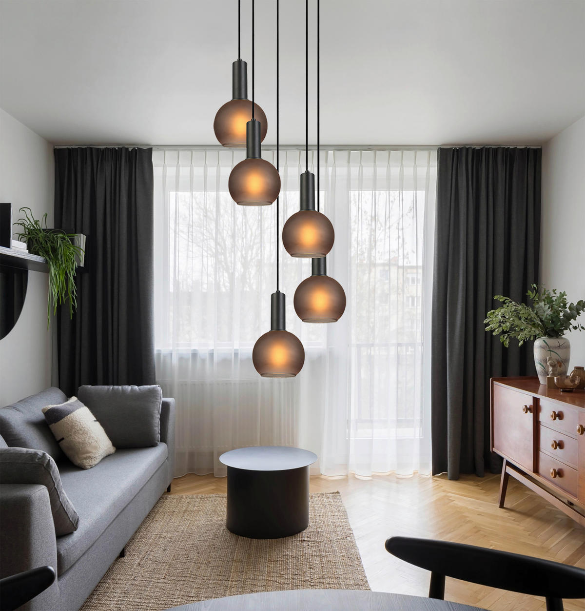 HÄNGELEUCHTE 42/120 cm  - Schwarz/Grau, Trend, Glas/Metall (42/120cm) - Novel