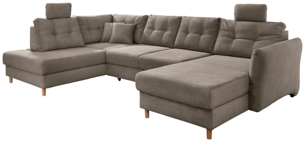 WOHNLANDSCHAFT Graubraun Cord  - Graubraun/Naturfarben, MODERN, Holz/Textil (206/338-352/176cm) - Livetastic