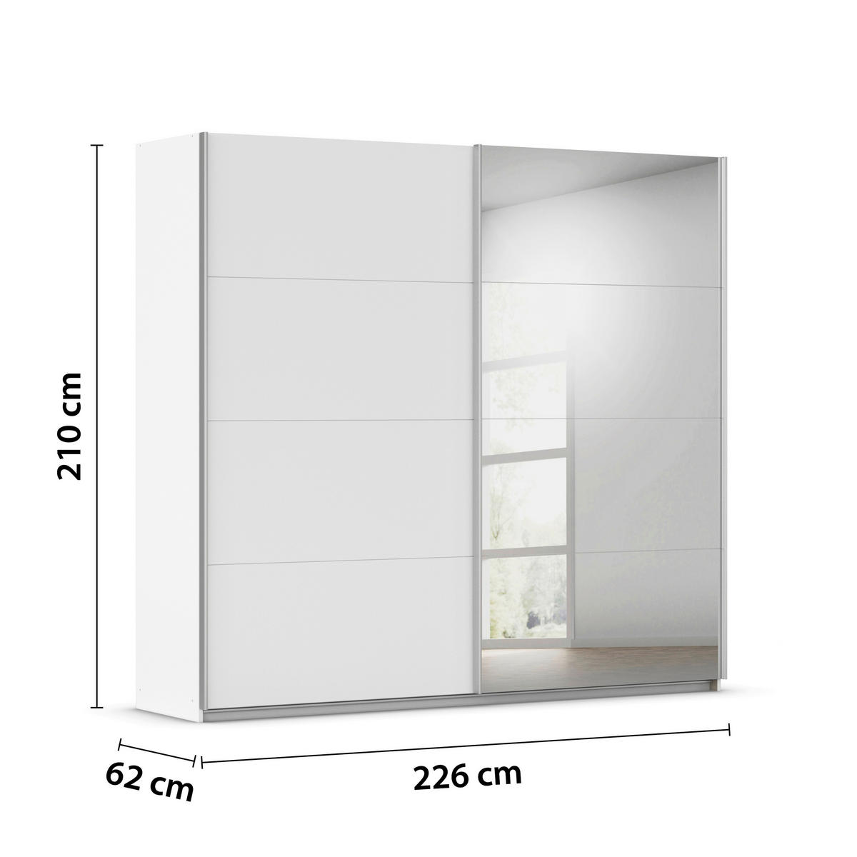 SCHWEBETÜRENSCHRANK 226/210/62 cm 2 Tür(en)-türig Weiß  - Alufarben/Weiß, KONVENTIONELL, Glas/Holzwerkstoff (226/210/62cm) - home24