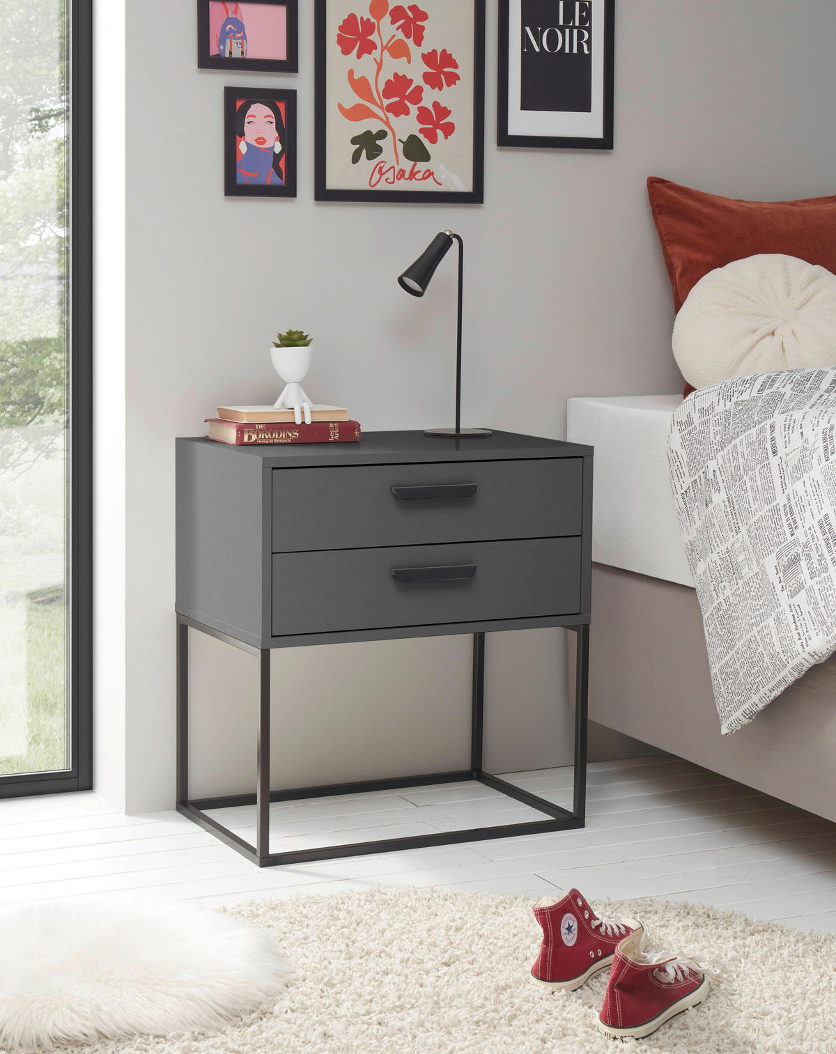NACHTSCHRANK 60/65/38,5 cm  - Schwarz/Graphitfarben, MODERN, Holzwerkstoff/Kunststoff (60/65/38,5cm) - Livetastic