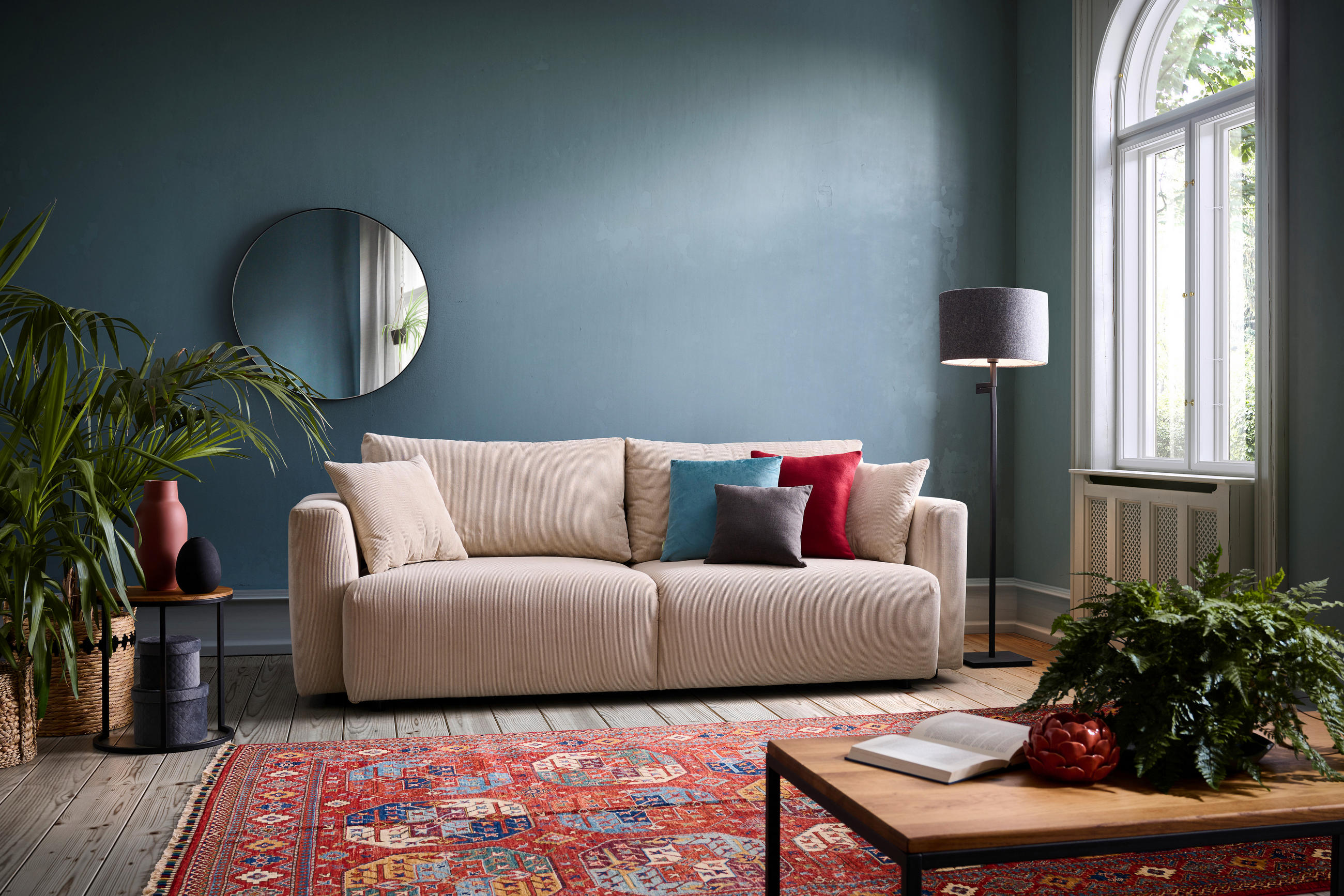 SCHLAFSOFA Cord Beige  - Beige/Schwarz, Design, Kunststoff/Textil (250/92/105cm) - Carryhome