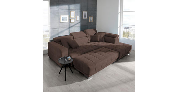 ECKSOFA in Mikrofaser Braun  - Chromfarben/Braun, Design, Textil/Metall (301/207cm) - Xora