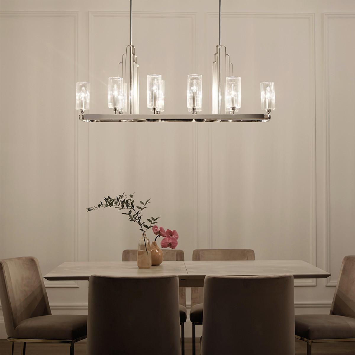 KRONLEUCHTER 113.7/55.8/32.5 cm    - Nickelfarben, Konventionell, Glas/Metall (113.7/55.8/32.5cm) - Elstead Lighting