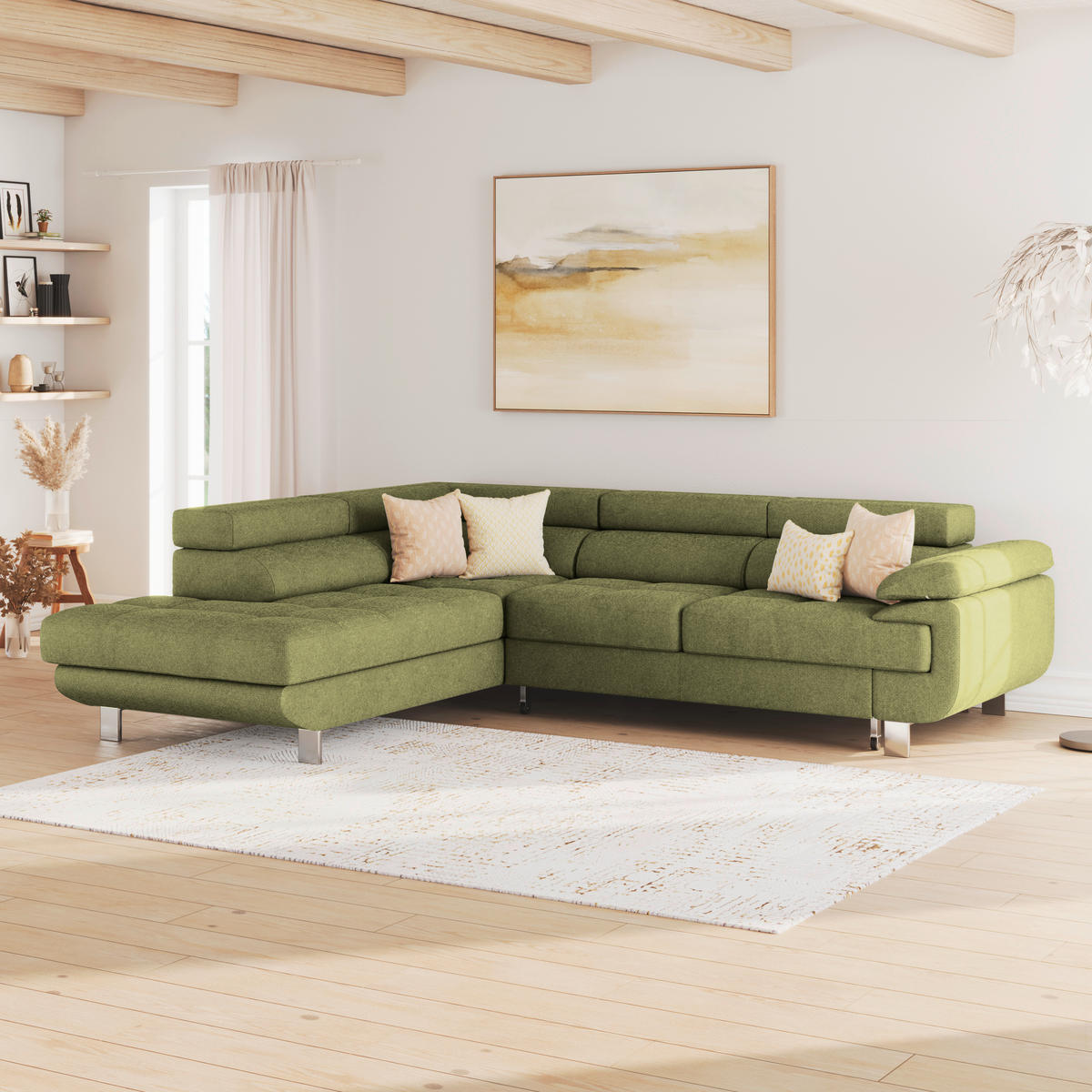 ECKSOFA Khaki Drell  - Khaki, MODERN, Textil/Metall (230/270cm) - MID.YOU