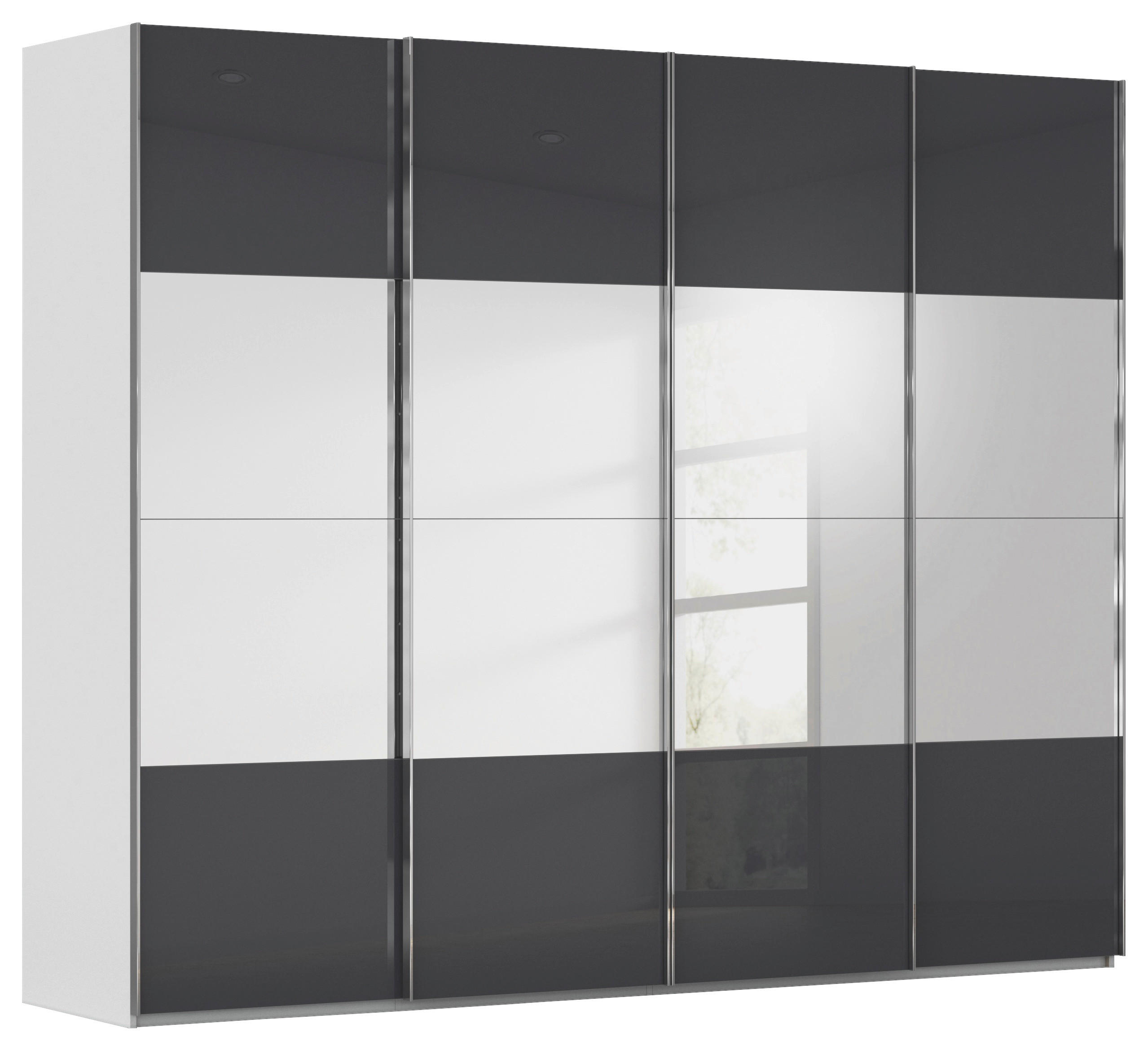 SCHWEBETÜRENSCHRANK 271/223/68 cm 4-türig Grau, Schwarz  - Chromfarben/Schwarz, Design, Glas/Holzwerkstoff (271/223/68cm) - Novel