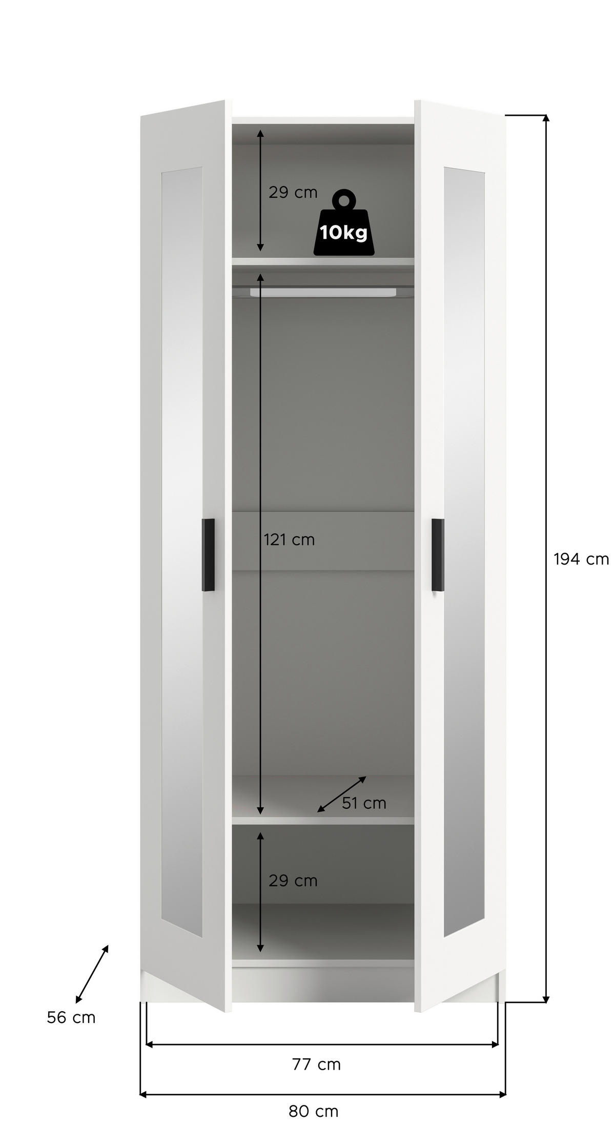 DREHTÜRENSCHRANK  in Weiß  - Schwarz/Weiß, ROMANTIK / LANDHAUS, Holzwerkstoff/Kunststoff (80/195/56cm) - Livetastic