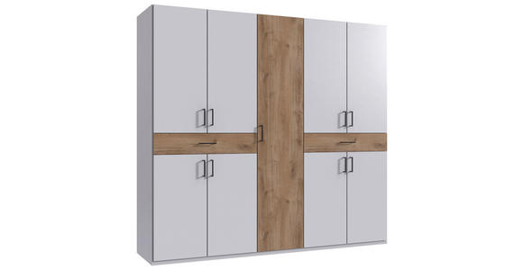 DREHTÜRENSCHRANK  in Weiß, Plankeneiche  - Plankeneiche/Schwarz, KONVENTIONELL, Holzwerkstoff/Kunststoff (225/208/58cm) - Carryhome