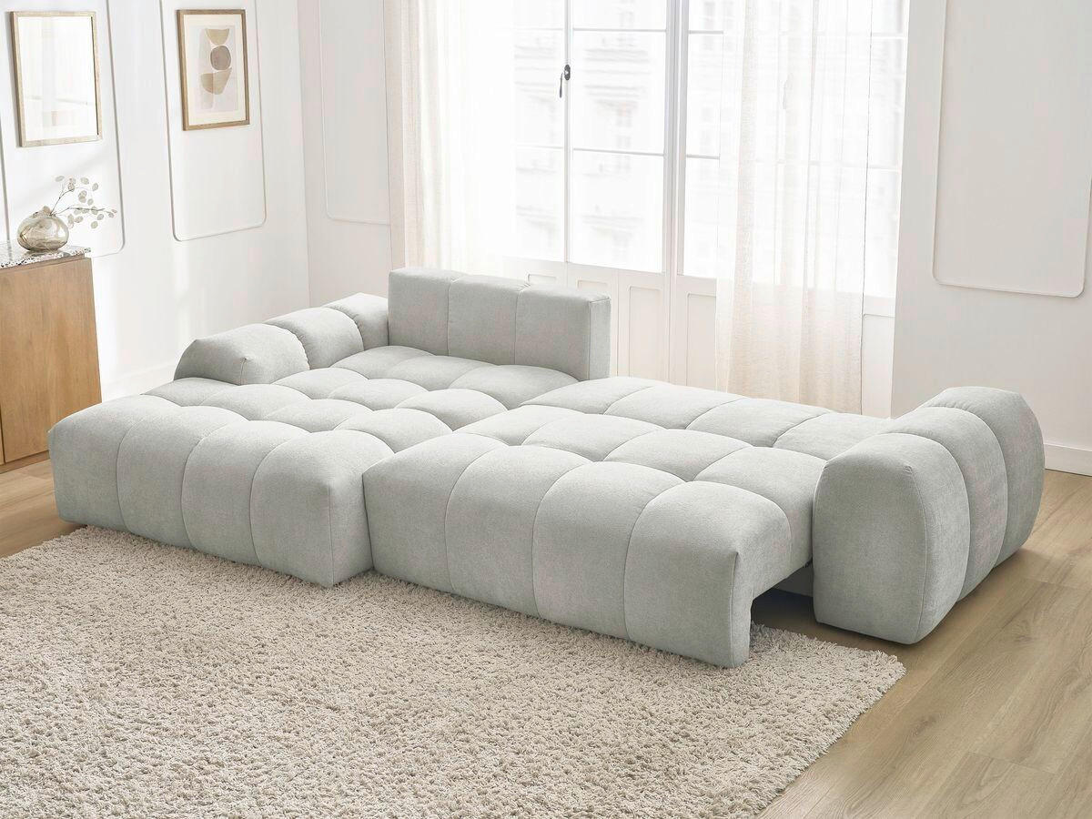 ECKSCHLAFSOFA EVEREST  mit Rücken echt, Armteil links, Armteil rechts Struktur Hellgrau  - Hellgrau/Schwarz, MODERN, Kunststoff/Textil (180/318cm) - Livetastic