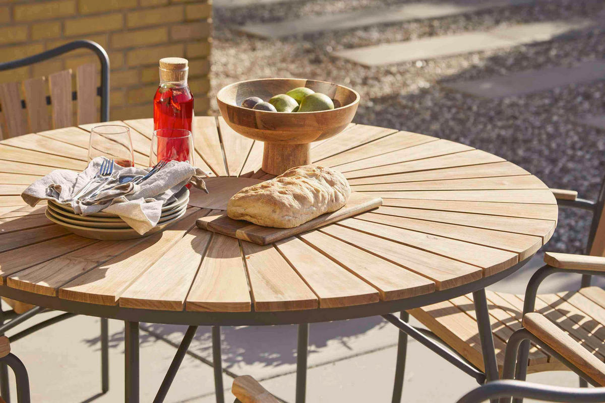 GARTENTISCH 110/110/74 cm Holz rund  - Anthrazit/Teakfarben, KONVENTIONELL, Holz/Metall (110/110/74cm) - Gardenson
