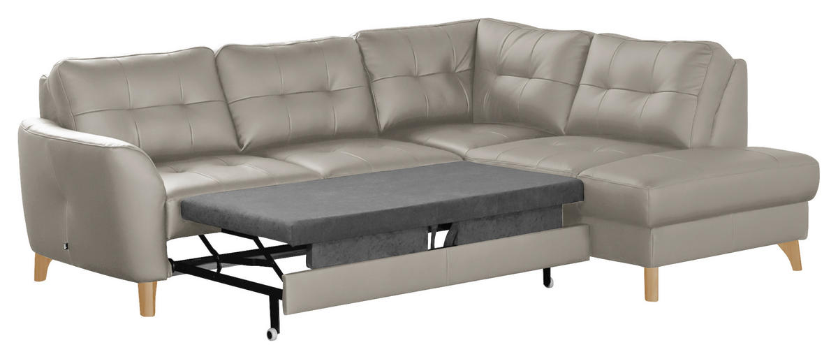 ECKSOFA in Lederlook Echtleder Platinfarben  - Platinfarben/Buchefarben, Design, Leder/Holz (236/190cm) - Livetastic