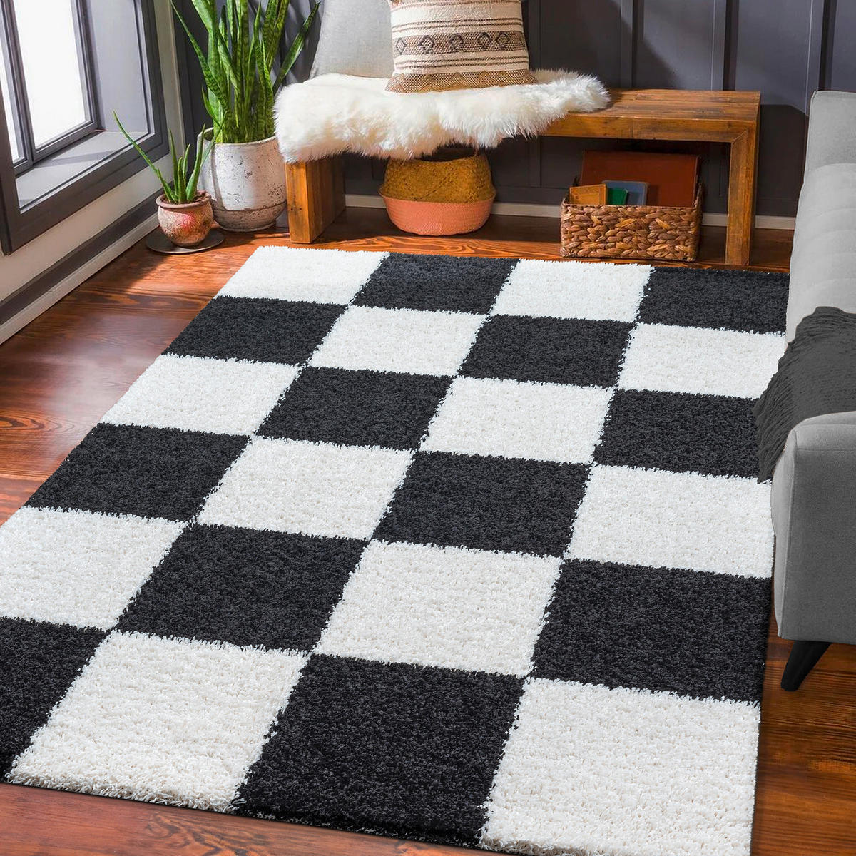 HOCHFLORTEPPICH 60/110 cm Milano Schwarz, Weiß  - Schwarz/Weiß, Basics, Kunststoff/Textil (60/110cm) - Novel