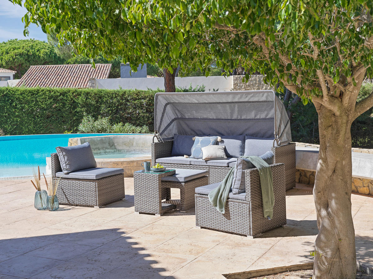 LOUNGEGARNITUR Stahl  - Grau, MODERN, Glas/Kunststoff - Ambia Garden