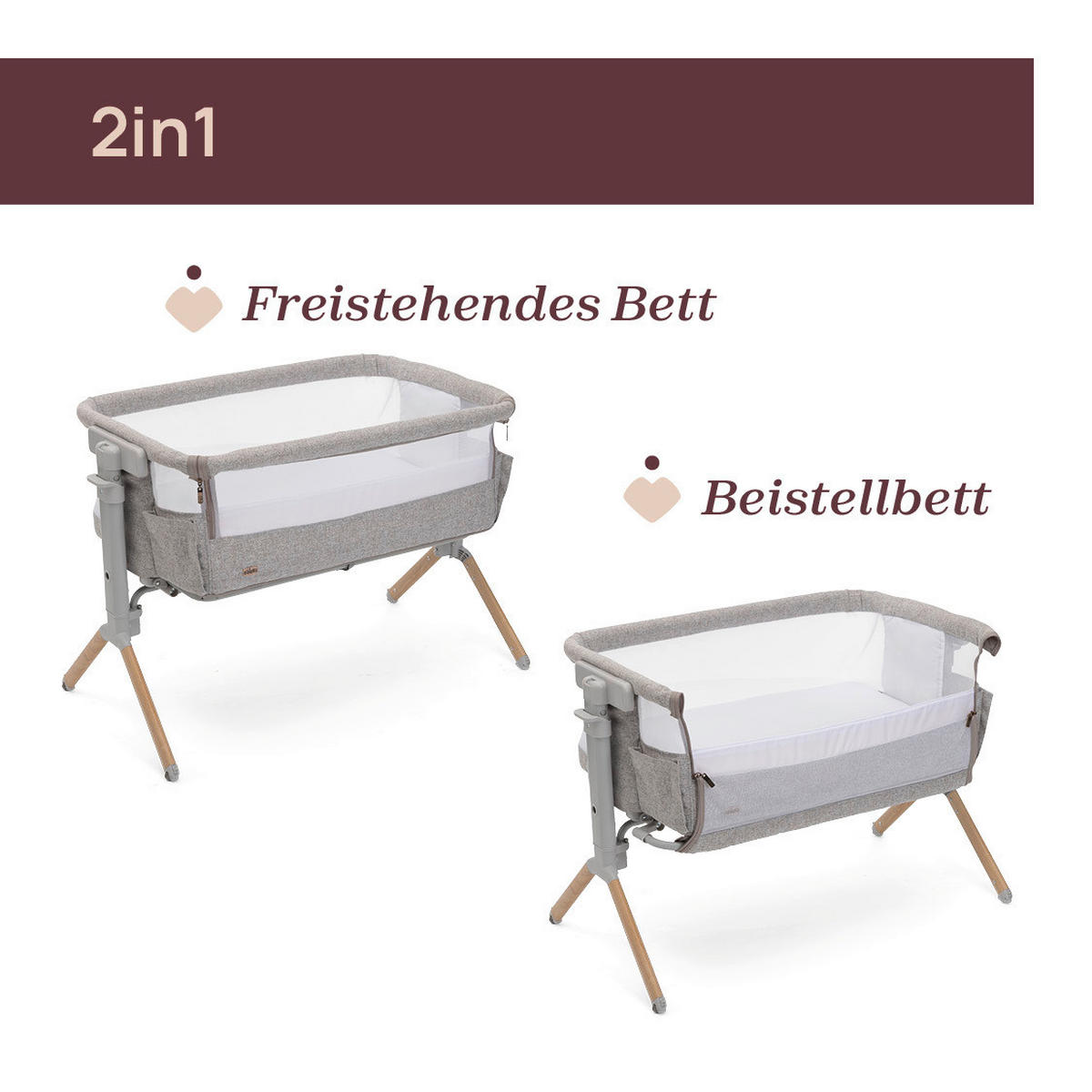 BEISTELLBETT Next2Me Armonia  - Hellgrau, Basics, Textil/Metall (99/69/83/55,5cm) - Chicco