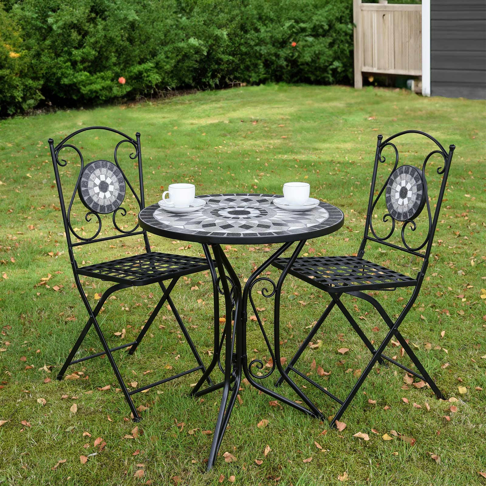 BALKONSET Grau, Schwarz, Weiß  - Schwarz/Weiß, MODERN, Stein/Metall - Gardenson