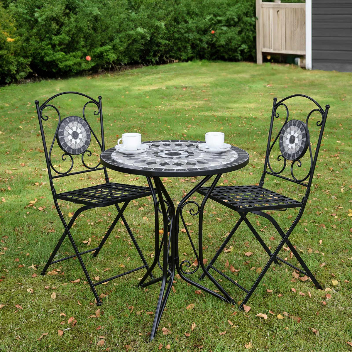 BALKONSET Grau, Schwarz, Weiß  - Schwarz/Weiß, MODERN, Stein/Metall - Gardenson