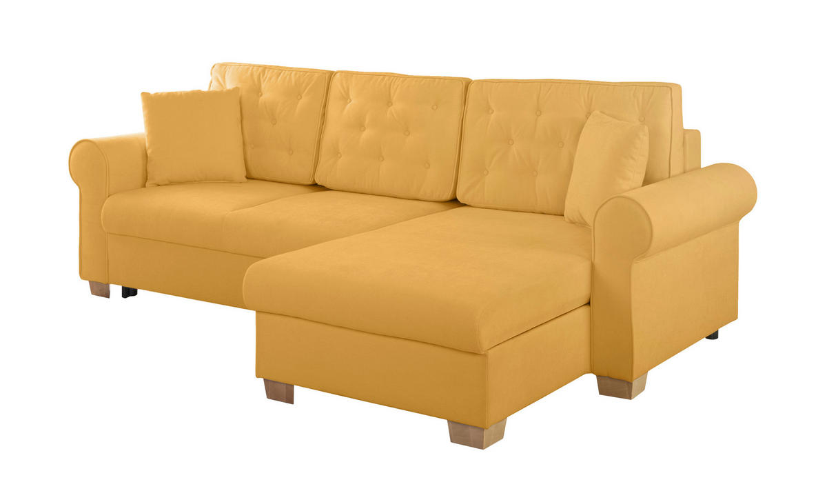 ECKSOFA in Gelb  - Gelb/Buchefarben, Design, Holz/Textil (266/161cm) - MID.YOU