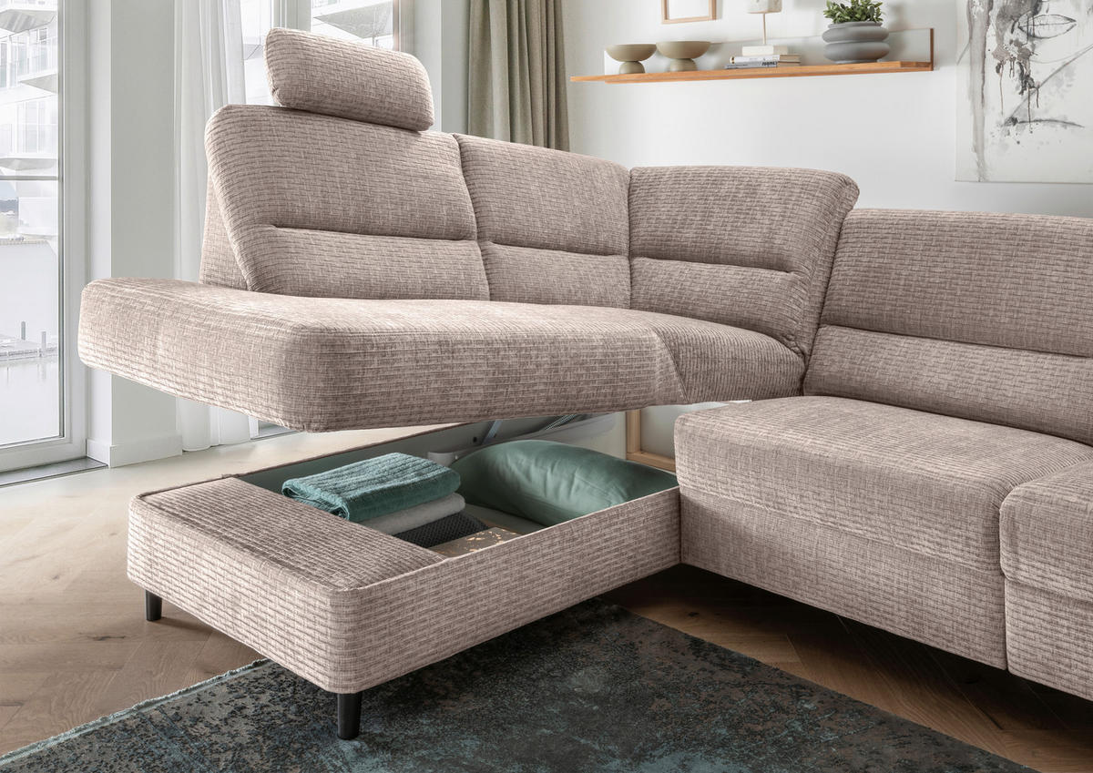 CANAPÉ D'ANGLE in Mikrofaser Beige  - beige/noir, Modern, textile/bois (190/266cm) - Livetastic