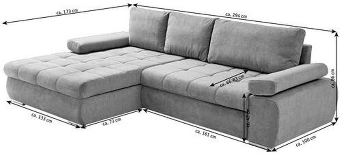 ECKSOFA in Flachgewebe Graubraun  - Chromfarben/Weiss, Design, Kunststoff/Textil (173/294cm) - Carryhome