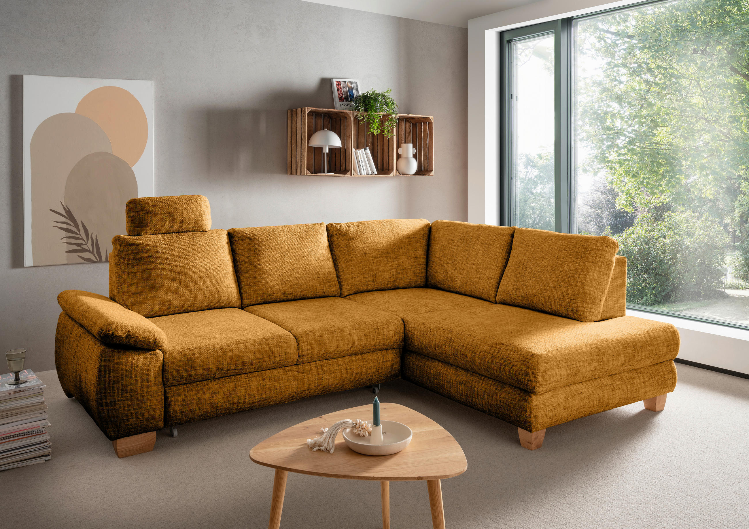 ECKSCHLAFSOFA in Struktur Goldfarben  - Wildeiche/Goldfarben, Modern, Holz/Textil (265/206cm) - Livetastic