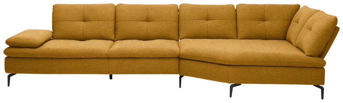 ECKSOFA  in Flachgewebe Currygelb  344/157 cm  - Currygelb/Schwarz, Design, Textil/Metall (344/157cm) - Chilliano