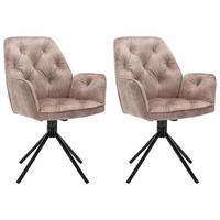 ARMLEHNSTUHL-SET 2 Stück  in Stahl Flachgewebe  - Beige/Schwarz, Basics, Textil/Metall (59,9/89/62cm) - MID.YOU