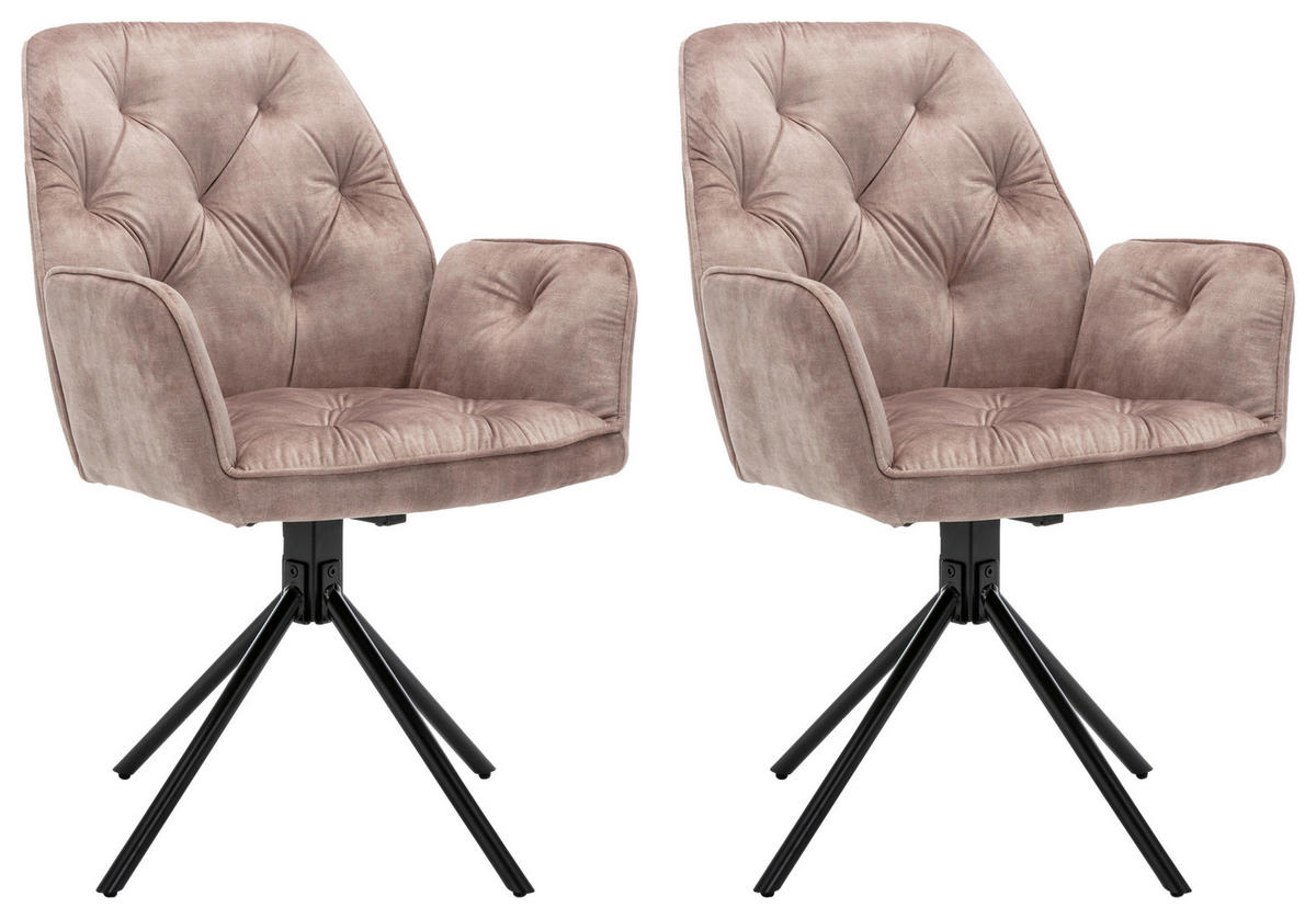 ARMLEHNSTUHL-SET 2 Stück  in Stahl Flachgewebe  - Beige/Schwarz, Basics, Textil/Metall (59,9/89/62cm) - MID.YOU