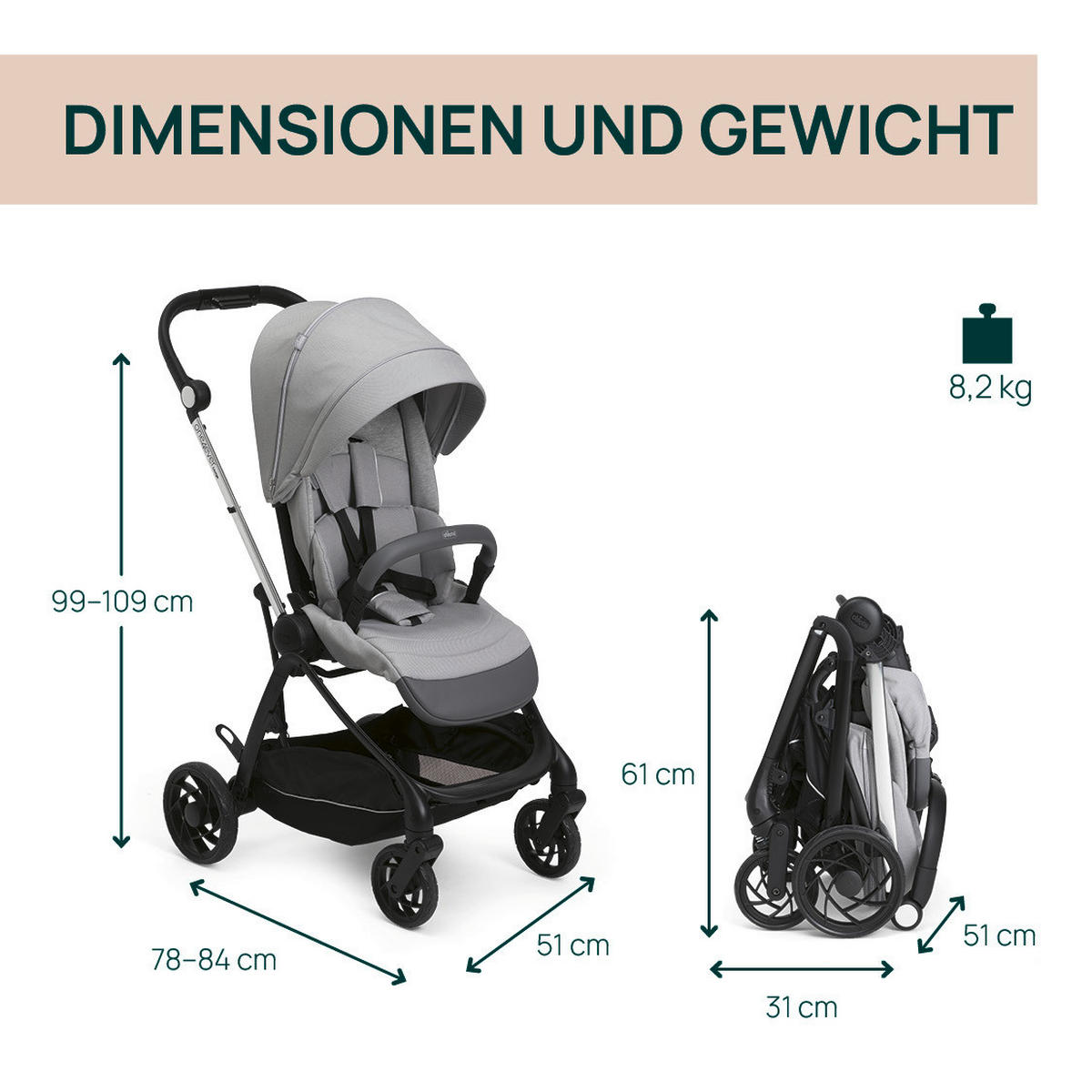 BUGGY One4ever Lounge  - Grau, Basics, Textil/Metall (51/99-109/78cm) - Chicco