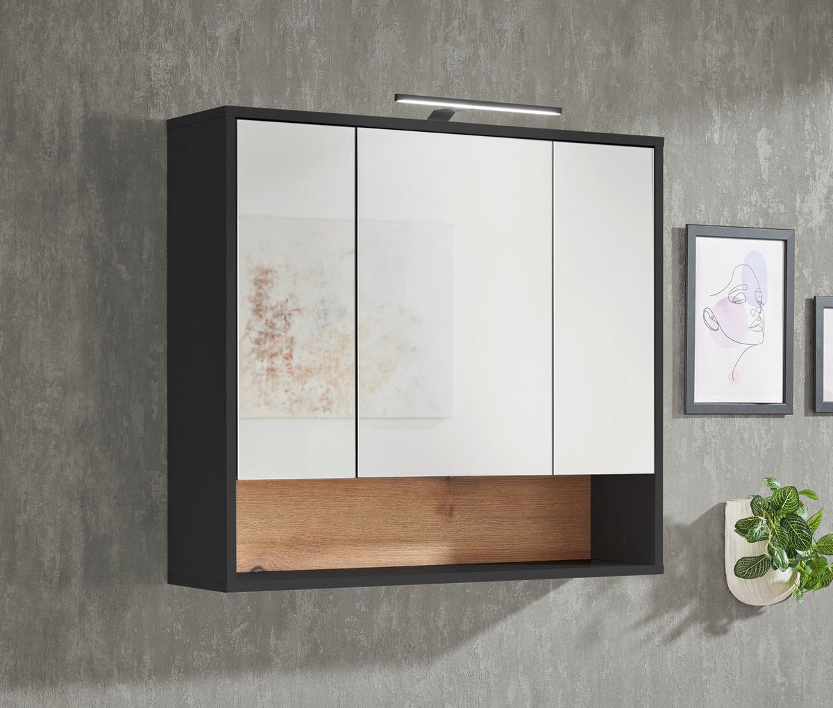 SPIEGELSCHRANK 80/72/21 cm  - Eichefarben/Anthrazit, KONVENTIONELL, Glas/Holzwerkstoff (80/72/21cm) - home24