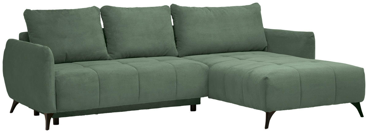 ECKSOFA inkl. Funktionen in Struktur, Plüsch Mintgrün  - Schwarz/Mintgrün, Design, Textil/Metall (287/197cm) - Stylife