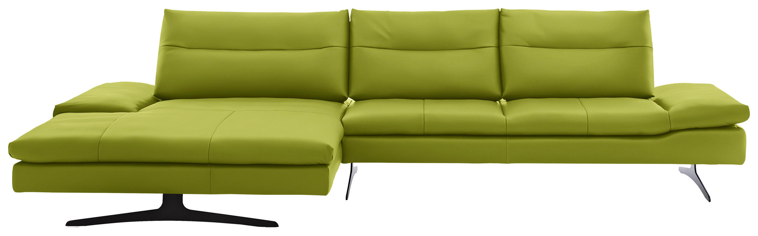 ECKSOFA in Echtleder Limette  - Limette/Schwarz, Modern, Leder/Metall (158/342cm) - Chilliano