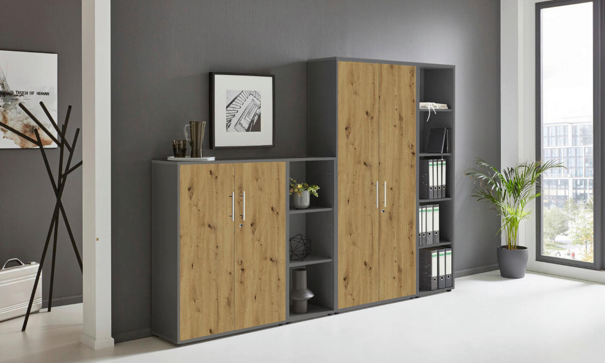 AKTENSCHRANK Anthrazit, Eiche Artisan  - Anthrazit/Eiche Artisan, MODERN, Holzwerkstoff (128,5/185,6/33cm) - MID.YOU
