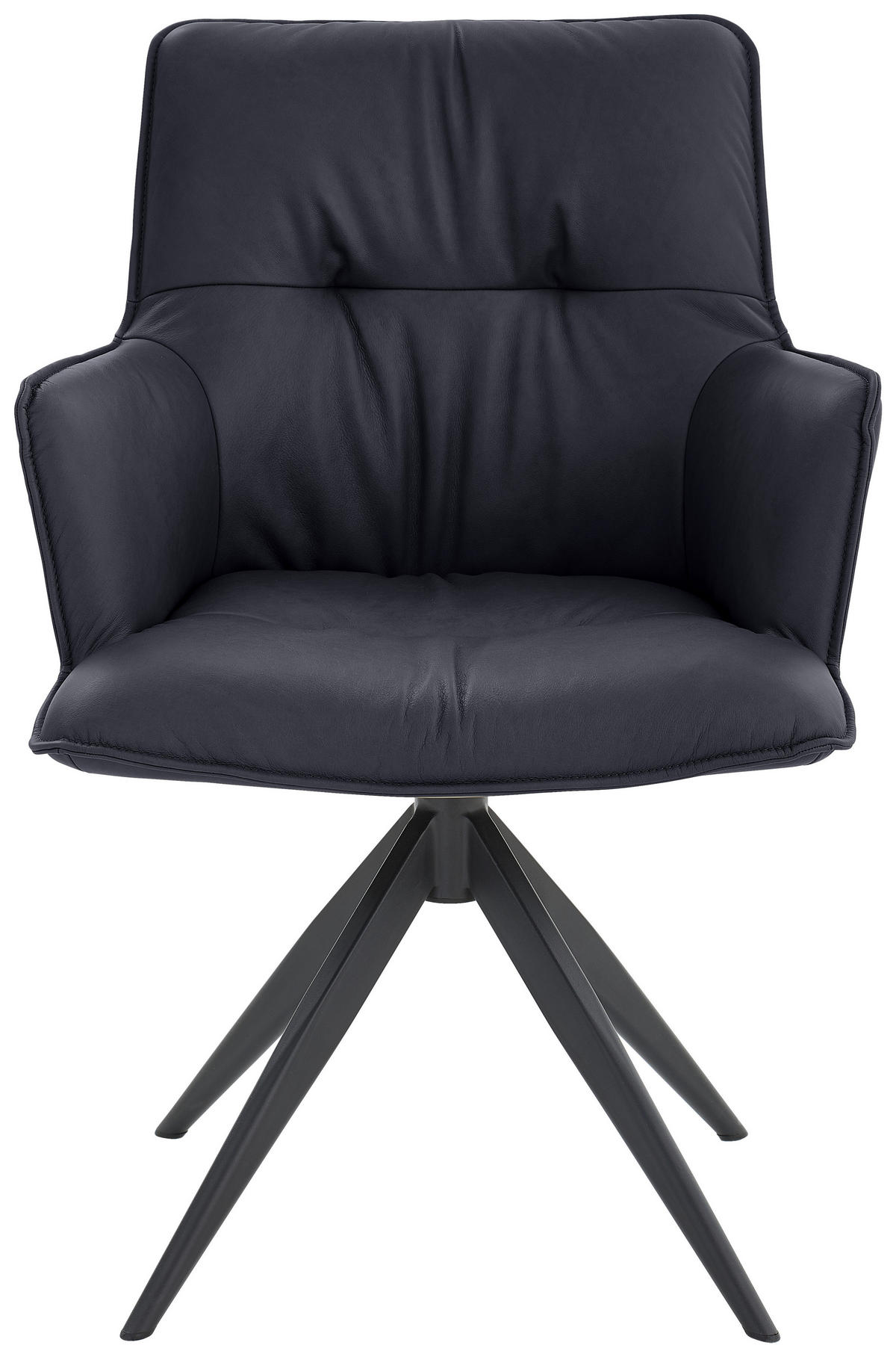 ARMLEHNSTUHL  in Eisen Echtleder pigmentiert  - Schwarz/Dunkelblau, Design, Leder/Metall (59/89/63cm) - Dieter Knoll