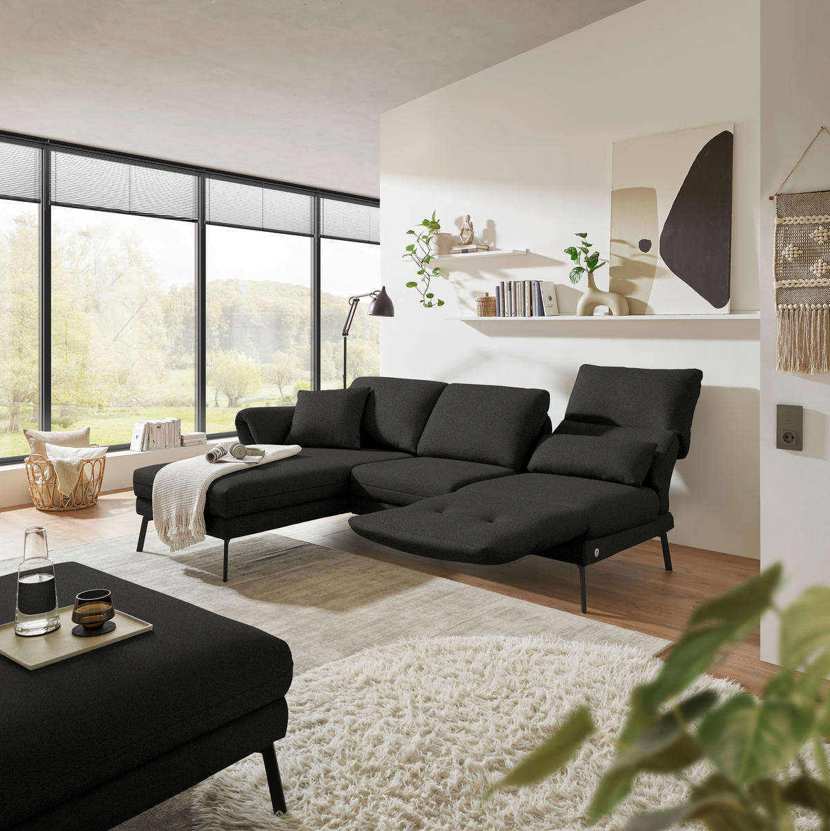 ECKSOFA  in Flachgewebe Anthrazit  175-224/255-365 cm  - Anthrazit/Schwarz, Design, Textil/Metall (175-224/255-365cm) - Dieter Knoll