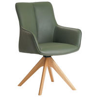 Scaun Cu Brațe din lemn, metal, piele, verde,  - culoare lemn stejar/verde, Modern, lemn/metal (64/87/60cm) - Novel