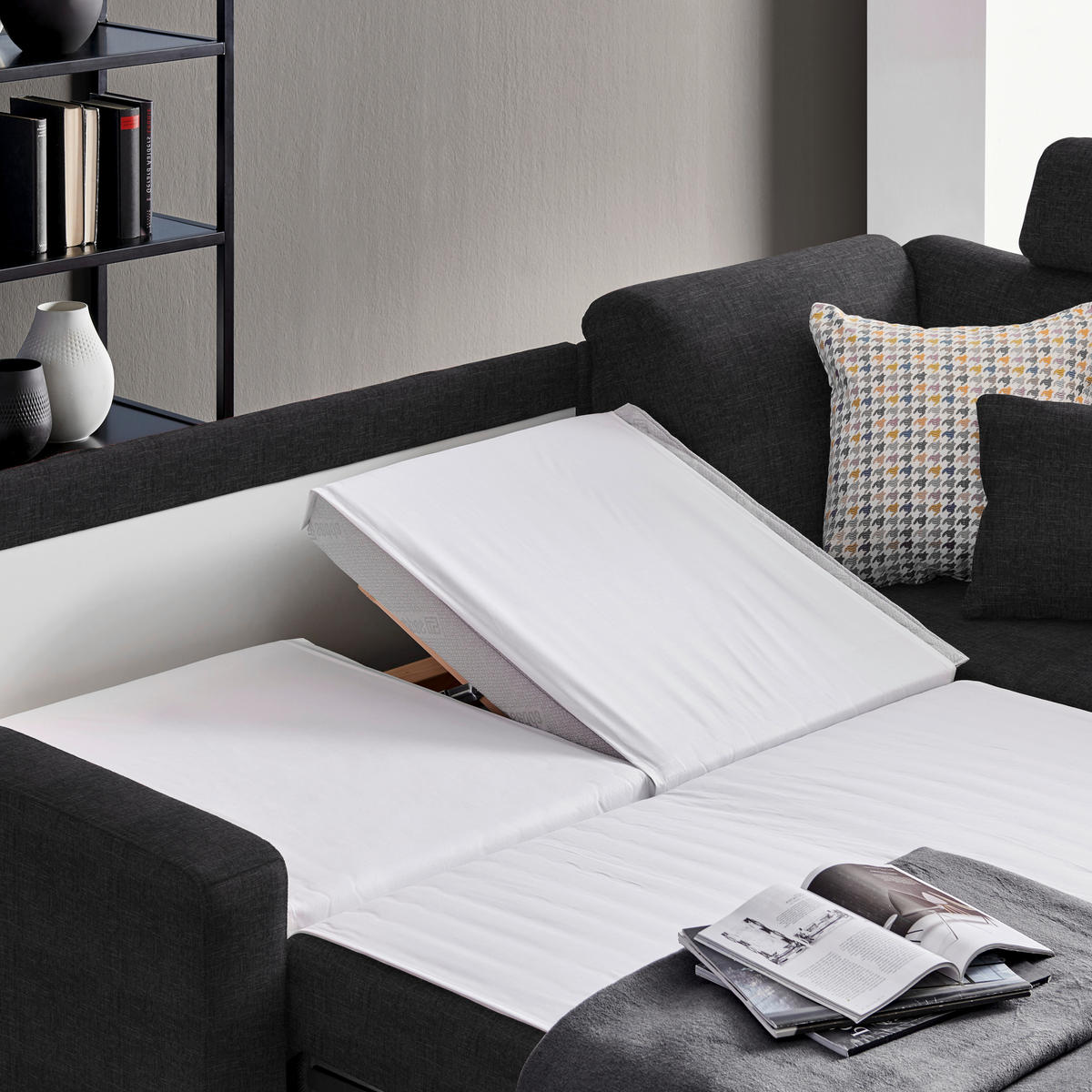ECKSOFA in Chenille Anthrazit  227/208 cm  - Anthrazit/Alufarben, KONVENTIONELL, Textil/Metall (227/208cm) - Sedda