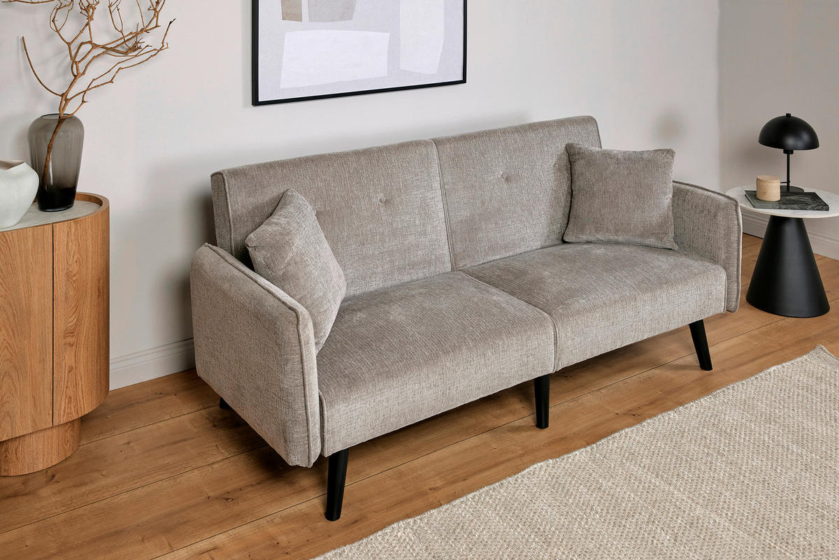 SCHLAFSOFA Bouclé Grau  - Schwarz/Grau, MODERN, Holz/Textil (191/83/84cm) - Livetastic