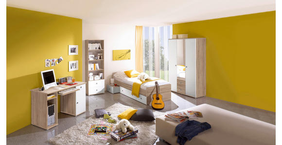 SCHREIBTISCH 120/60/74 cm Weiß, Sonoma Eiche Stauraum  - Silberfarben/Weiß, KONVENTIONELL, Holzwerkstoff/Kunststoff (120/60/74cm) - Carryhome