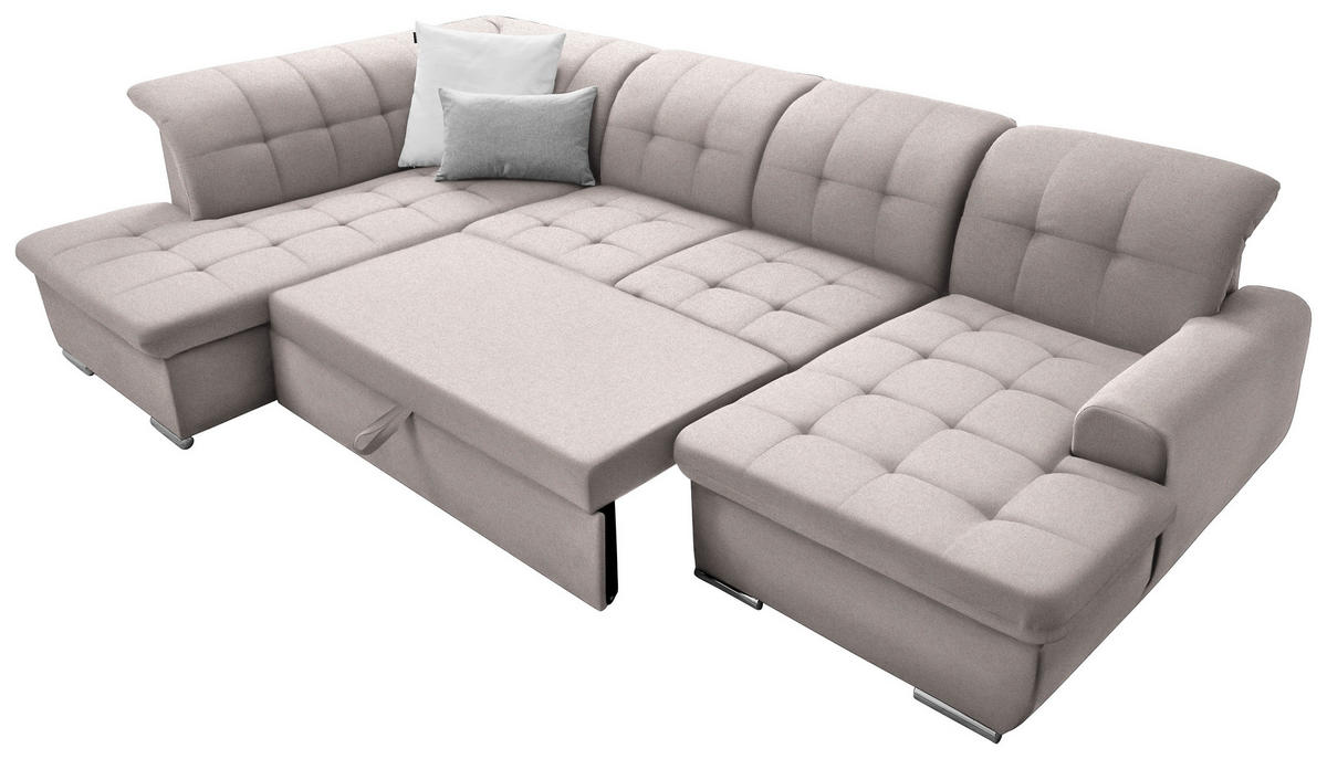 SOFFA i flatväv taupe  - silver/taupe, Design, metall/textil (208/342/145cm) - Livetastic