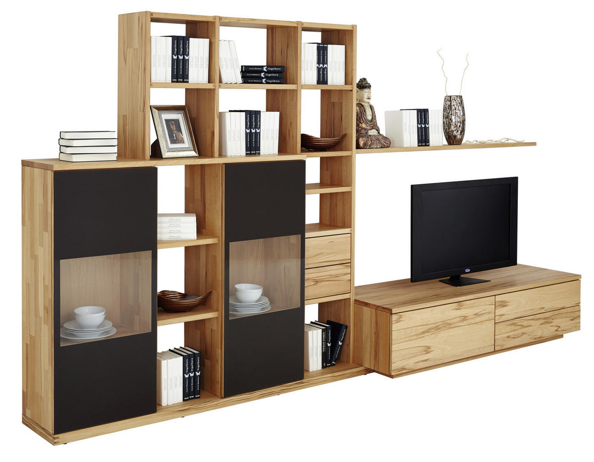 WOHNWAND  in Buchefarben, Dunkelbraun  335/187,3/58 cm  - Dunkelbraun/Buchefarben, Design, Glas/Holz (335/187,3/58cm) - Team 7