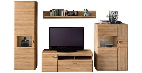 WOHNWAND in Eichefarben 325/206/52 cm - Eichefarben/Silberfarben, KONVENTIONELL, Glas/Holzwerkstoff (325/206/52cm) - Cantus