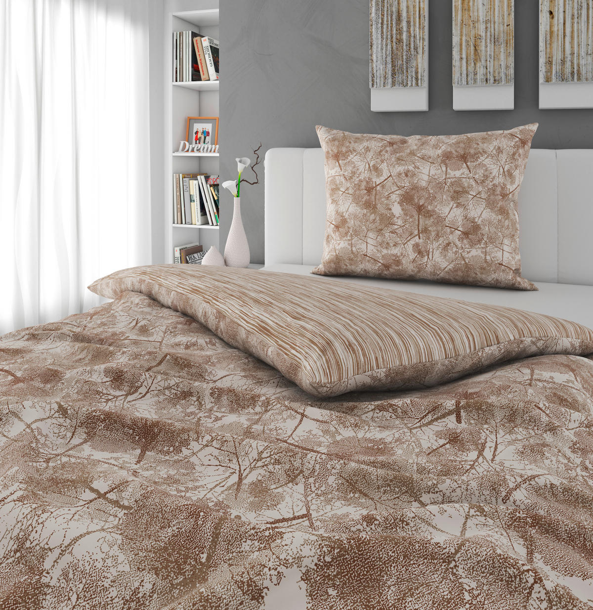 WENDEBETTWÄSCHE 2-teilig Satin 140/200 cm  - Beige, KONVENTIONELL, Textil (140/200cm) - Novel