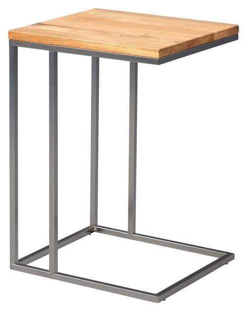 BEISTELLTISCH 38/43/62 cm Wildeiche massiv Eichefarben, Edelstahlfarben rechteckig  - Edelstahlfarben/Eichefarben, Design, Holz/Metall (38/43/62cm)