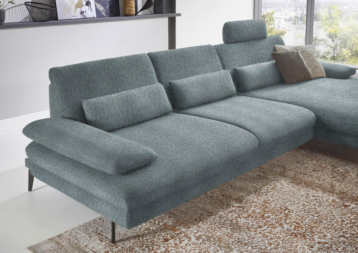 ECKSOFA in Chenille Blaugrau  - Blaugrau/Schwarz, Design, Textil/Metall (310/180cm) - Dieter Knoll