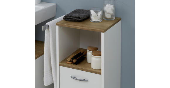 HOCHSCHRANK 33/195,5/28 cm - Eichefarben/Alufarben, KONVENTIONELL, Holzwerkstoff/Kunststoff (33/195,5/28cm) - Carryhome