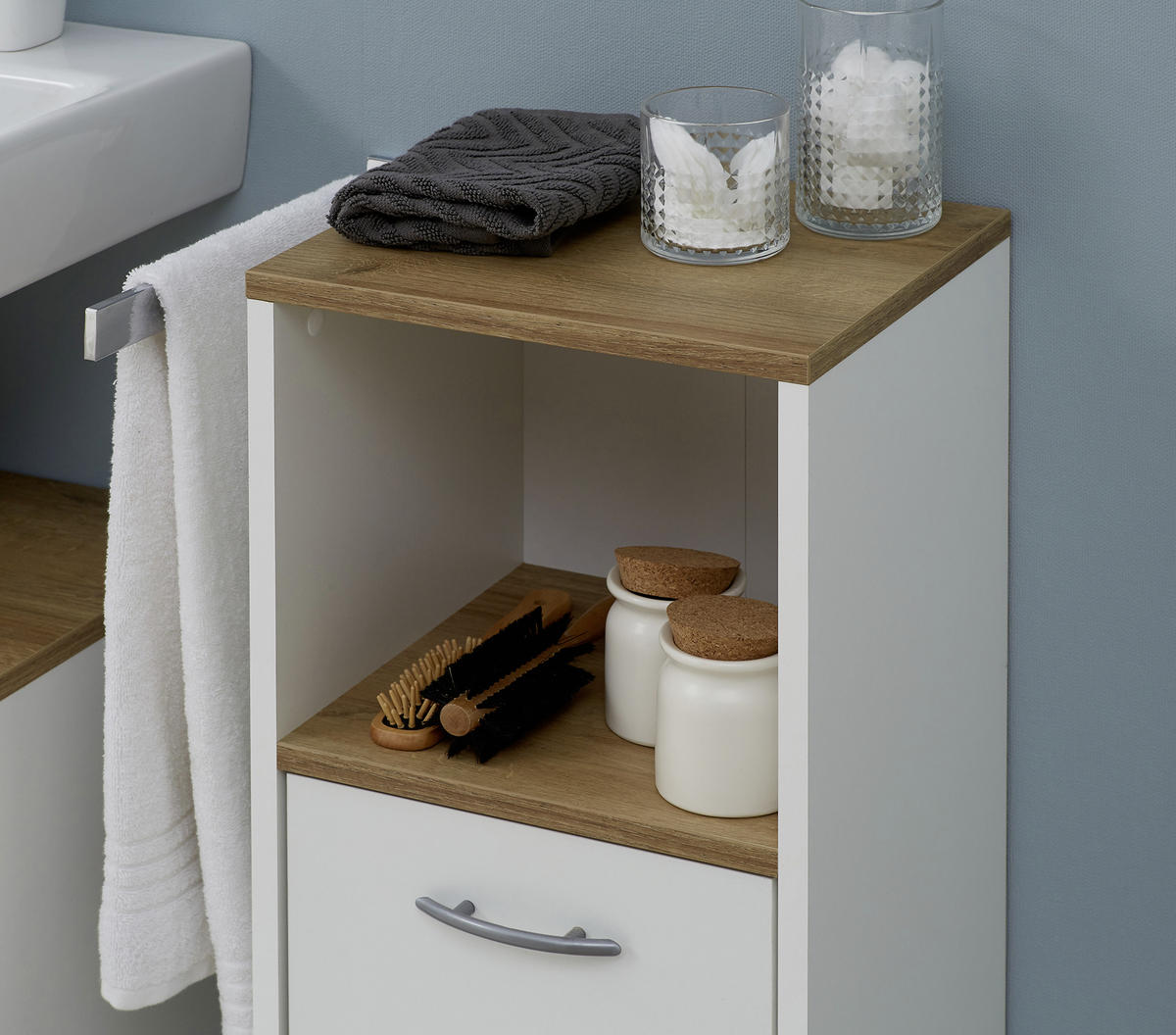 HOCHSCHRANK 33/195,5/28 cm  - Eichefarben/Alufarben, KONVENTIONELL, Holzwerkstoff/Kunststoff (33/195,5/28cm) - Carryhome