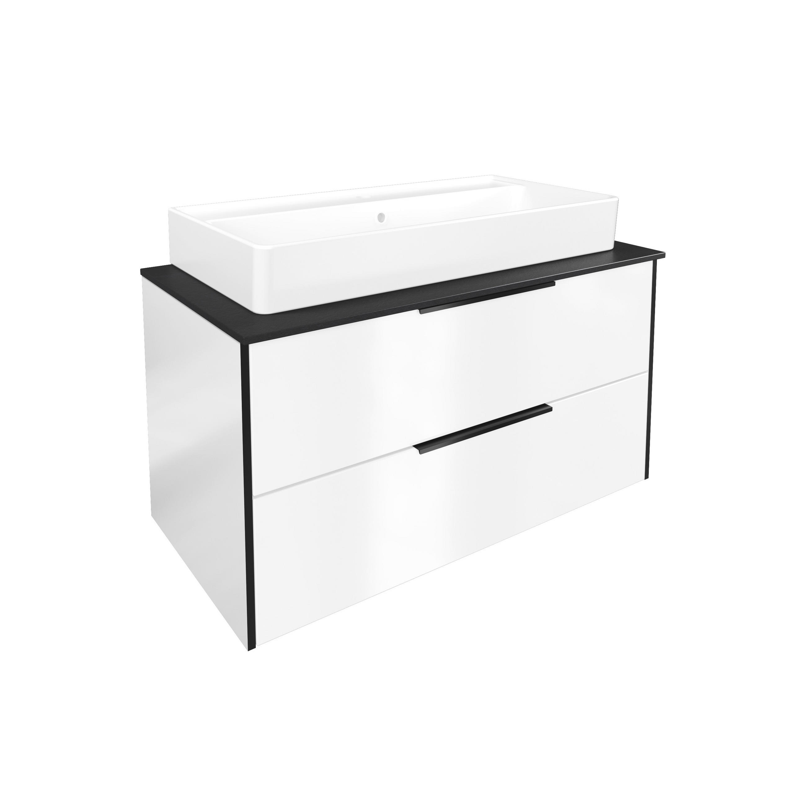 WASCHTISCHKOMBI 92,4 cm  - Weiß Hochglanz/Schwarz, MODERN, Keramik/Holzwerkstoff (92,4cm) - Voleo