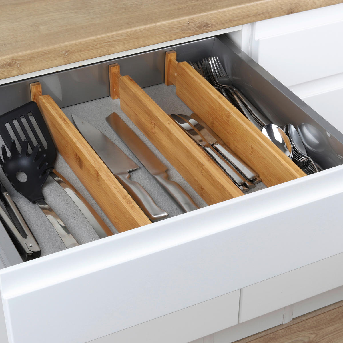 Schubladenteiler 4er Set - Naturfarben, LIFESTYLE, Holz (45,7-55/1,5/6cm)