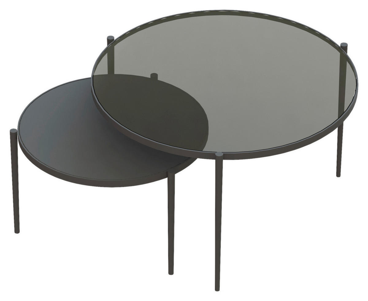 SADA KONFERENČNÍCH STOLKŮ, šedá, černá, sklo, kov, 70/70/42 cm - šedá/černá, Design, kov/sklo (70/70/42cm) - Novel