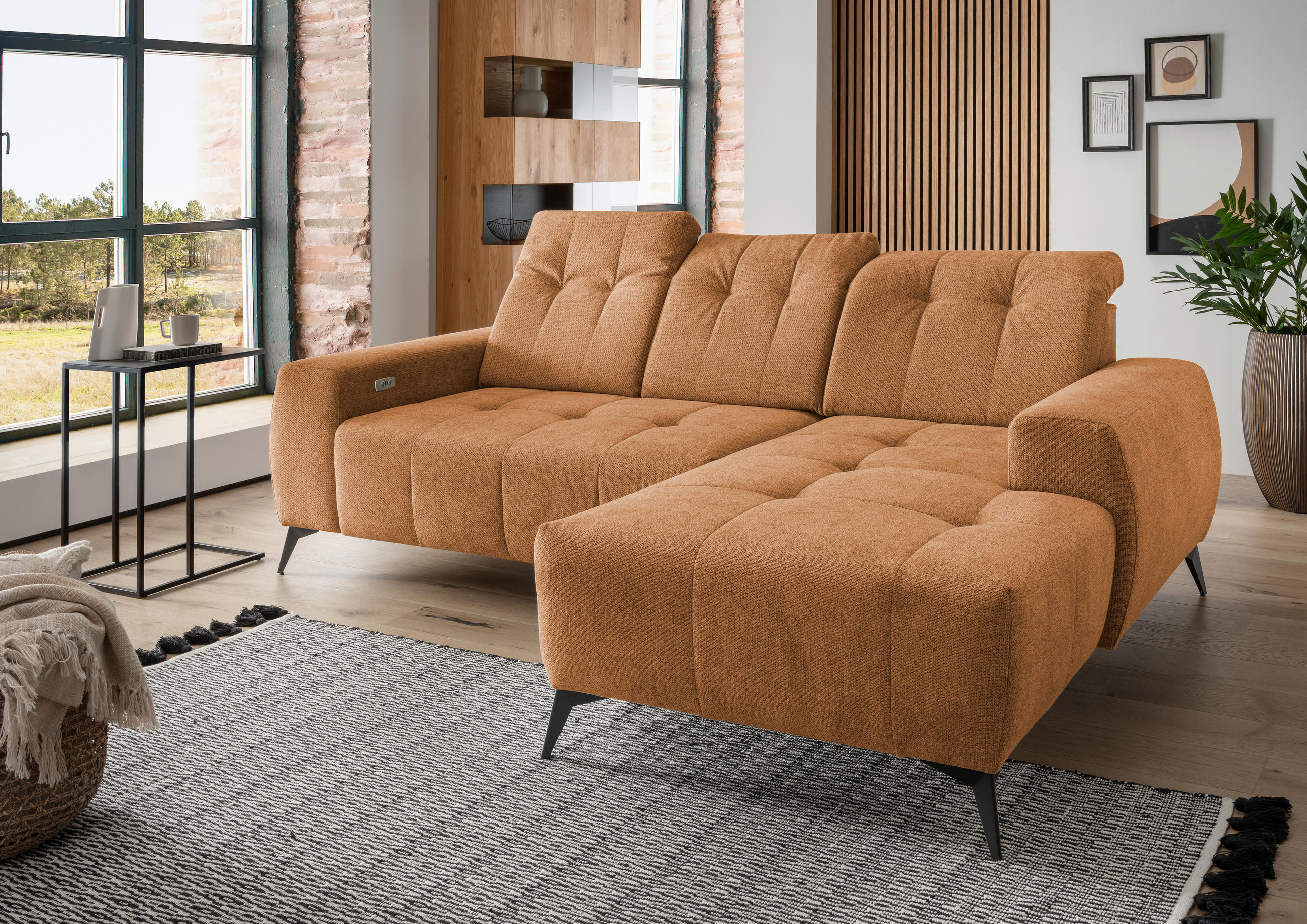 ECKSOFA in Chenille Currygelb - Currygelb/Schwarz, Modern, Textil/Metall (258/180cm) - Livetastic